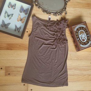 Anne Klein Brown Ruffle Petal Leaf Tank